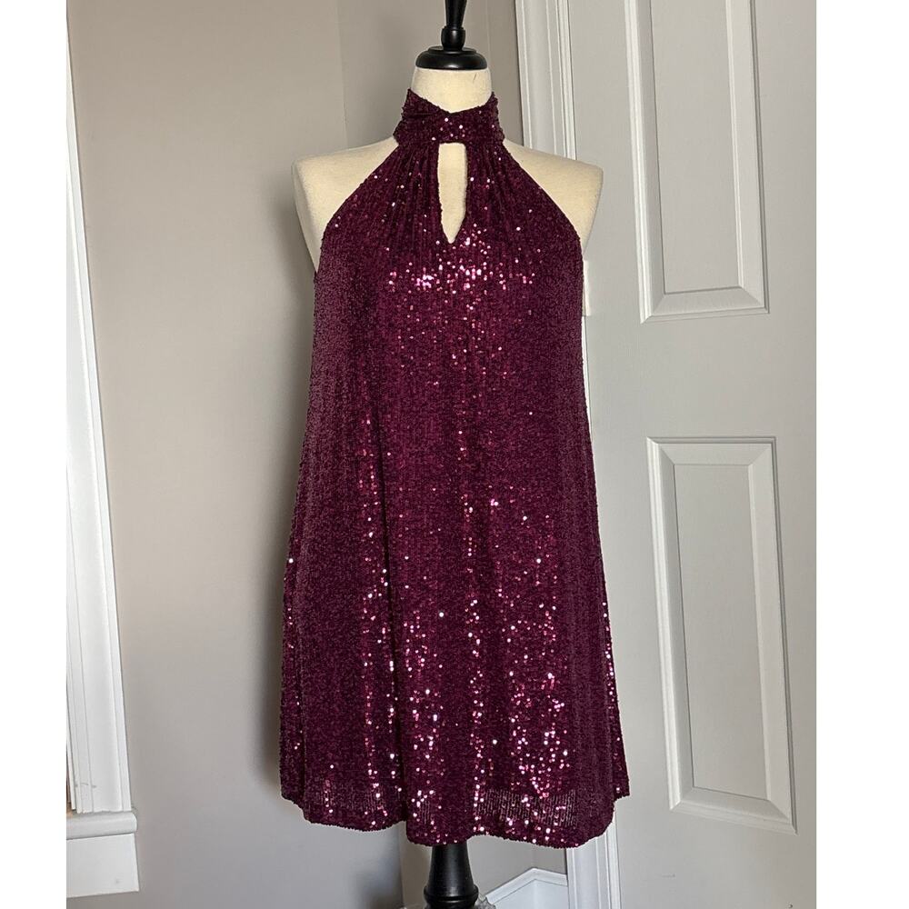 NWT Burgundy Sz S Sequin Mini Shift Dress Wine Sparkle Holiday Party Cocktail